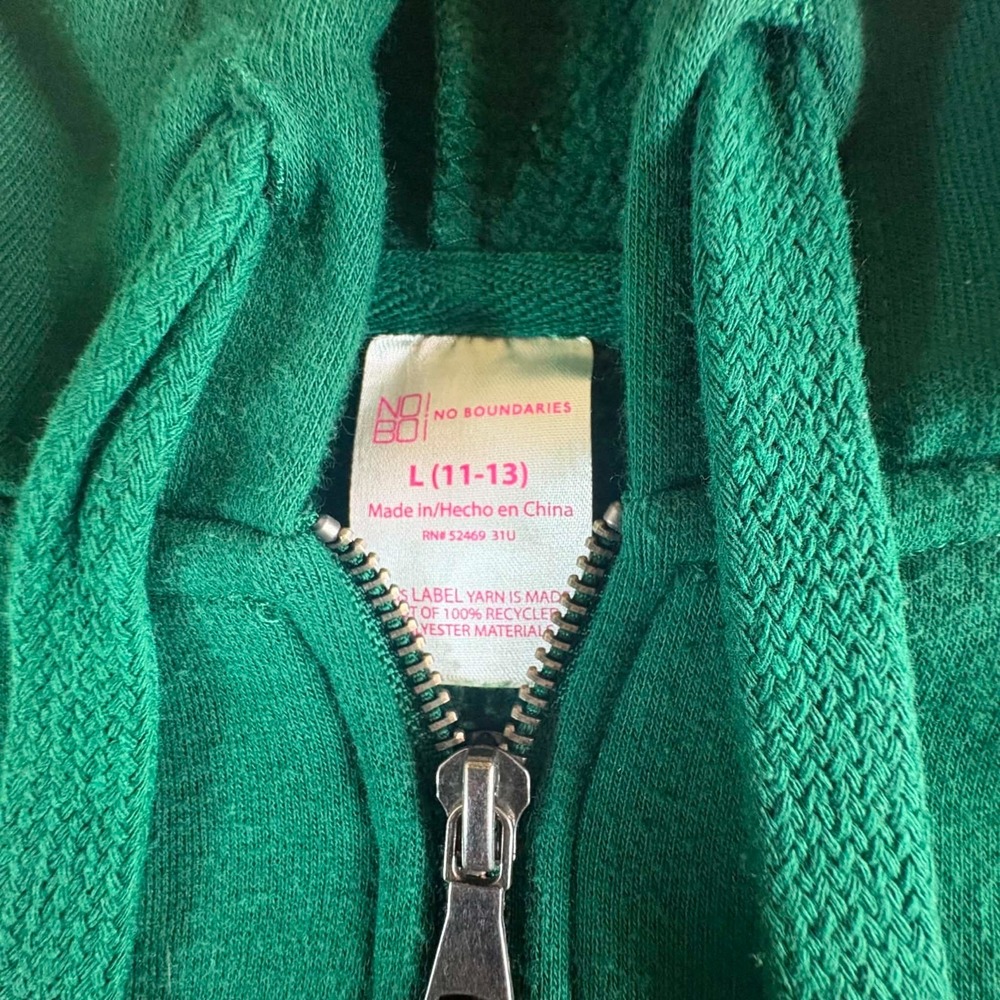 No Boundaries Hoodie Womens Large L 11-13 Green Full Zip Up Sweatshirt Pocket - Picture 5 of 5